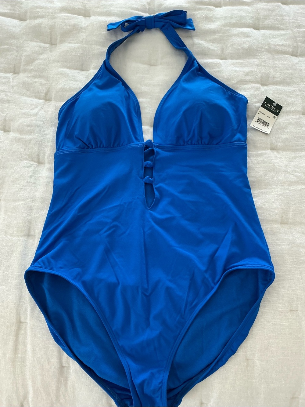 NWT Lauren Ralph Lauren Royal Blue Halter One-Piece Swimsuit